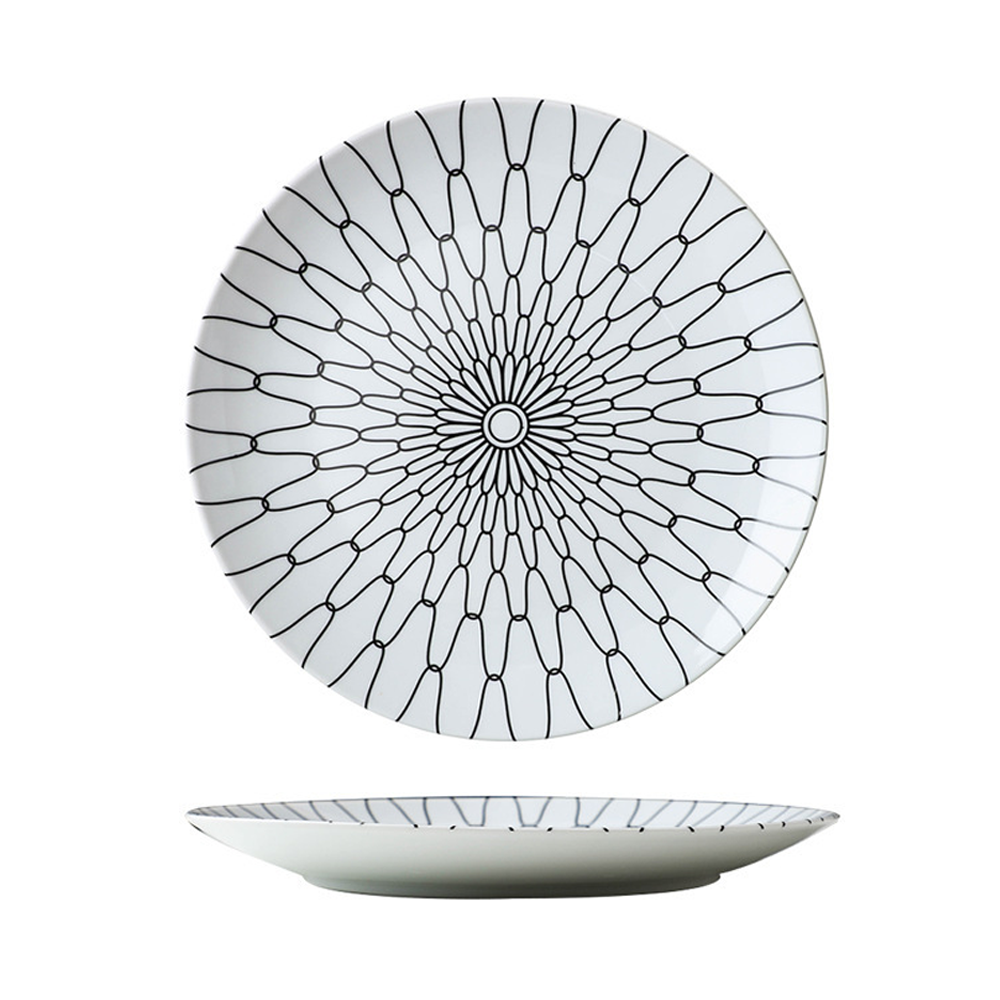 Black Line Pattern Ceramic Dinner Plate
