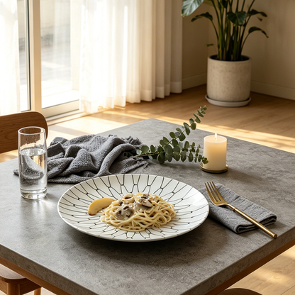 Black Line Pattern Ceramic Dinner Plate