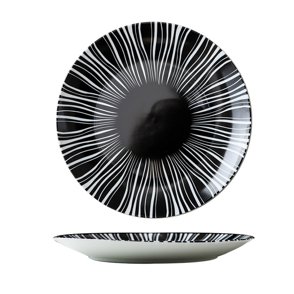 Black Radial Line Ceramic Dinner Plate