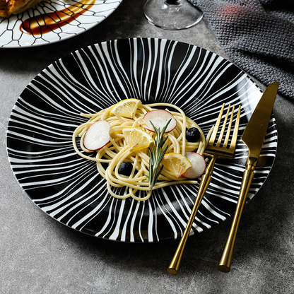 Black Radial Line Ceramic Dinner Plate